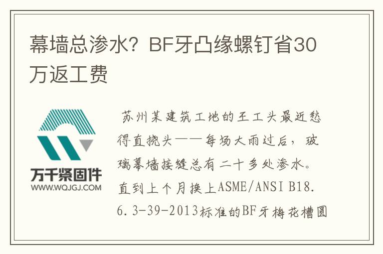 幕墻總滲水？BF牙凸緣螺釘省30萬返工費(fèi)
