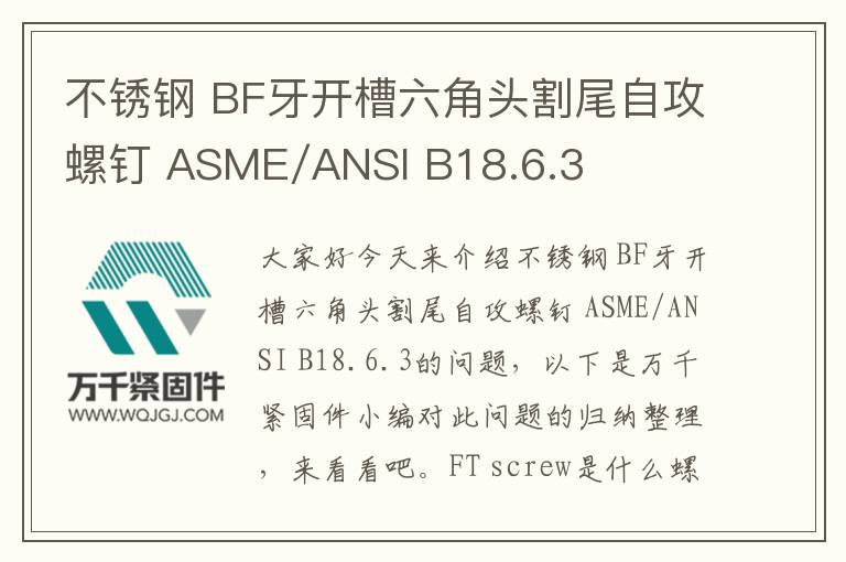 不銹鋼 BF牙開(kāi)槽六角頭割尾自攻螺釘 ASME/ANSI B18.6.3