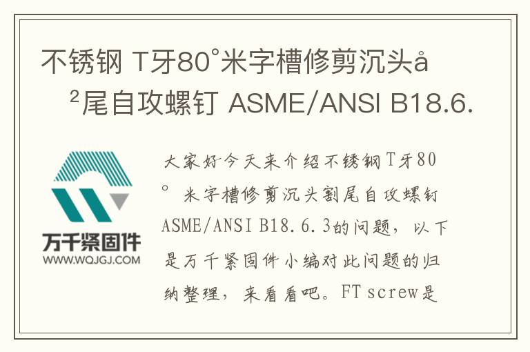 不銹鋼 T牙80°米字槽修剪沉頭割尾自攻螺釘 ASME/ANSI B18.6.3