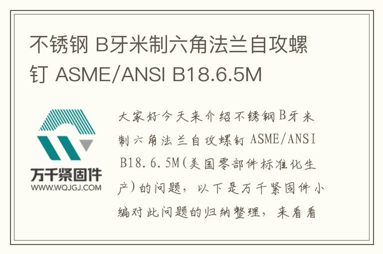 不銹鋼 B牙米制六角法蘭自攻螺釘 ASME/ANSI B18.6.5M