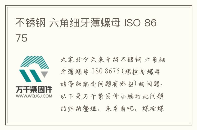 不銹鋼 六角細牙薄螺母 ISO 8675