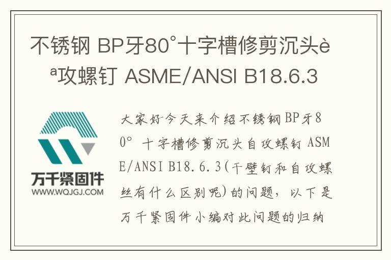 不銹鋼 BP牙80°十字槽修剪沉頭自攻螺釘 ASME/ANSI B18.6.3