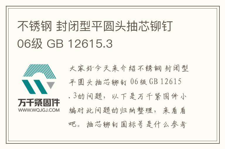 不銹鋼 封閉型平圓頭抽芯鉚釘 06級 GB 12615.3