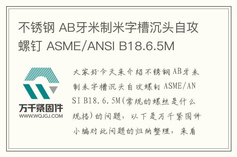 不銹鋼 AB牙米制米字槽沉頭自攻螺釘 ASME/ANSI B18.6.5M