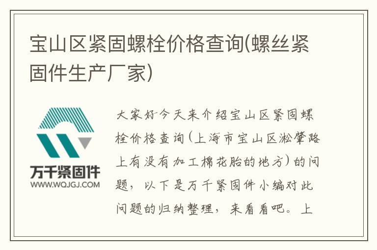 寶山區(qū)緊固螺栓價(jià)格查詢(螺絲緊固件生產(chǎn)廠家)