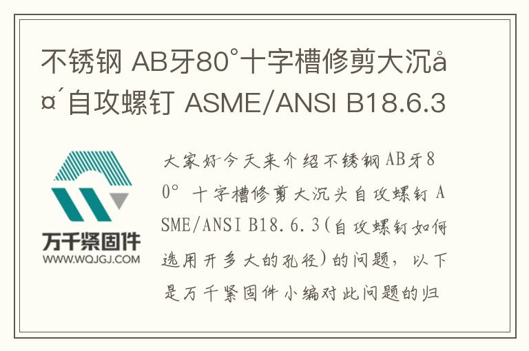 不銹鋼 AB牙80°十字槽修剪大沉頭自攻螺釘 ASME/ANSI B18.6.3