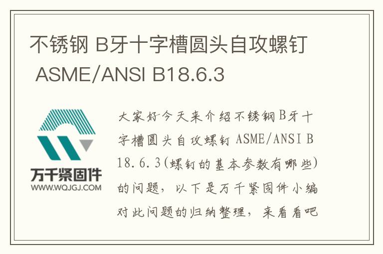 不銹鋼 B牙十字槽圓頭自攻螺釘 ASME/ANSI B18.6.3